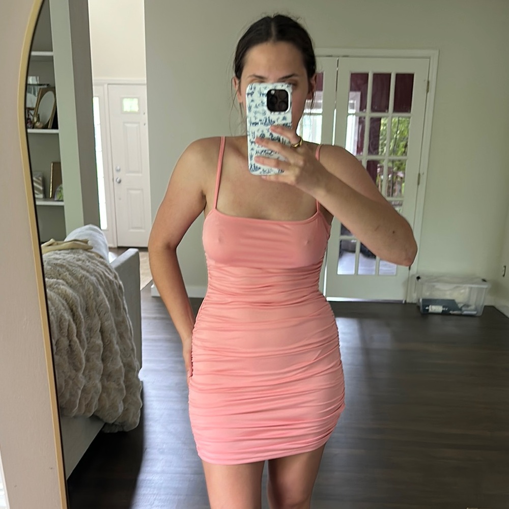 Pink Ruched Mini Bodycon Dress for Night Out